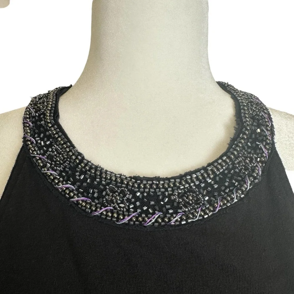 Free People Tank-Top Women’s SMALL‎ PETITE Top Halter Beaded Black Sleeveless